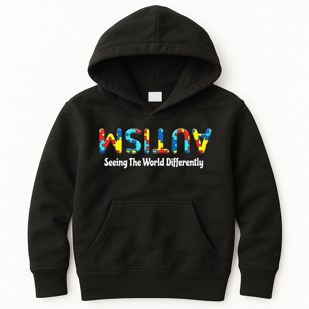 Autism Seeing The World Differently Upside Autism Awareness Kids Hoodie