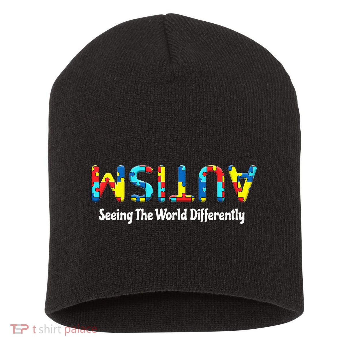 Autism Seeing The World Differently Upside Autism Awareness Short Acrylic Beanie