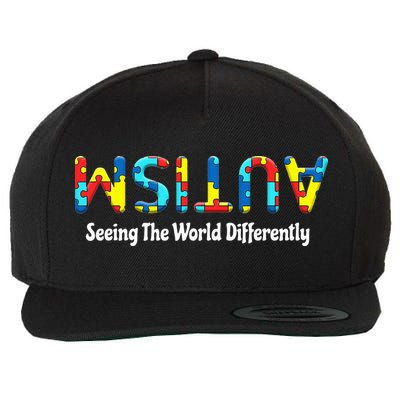 Autism Seeing The World Differently Upside Autism Awareness Wool Snapback Cap