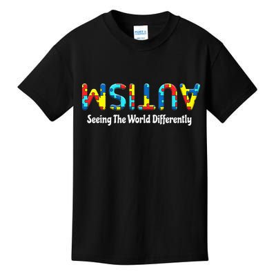 Autism Seeing The World Differently Upside Autism Awareness Kids T-Shirt