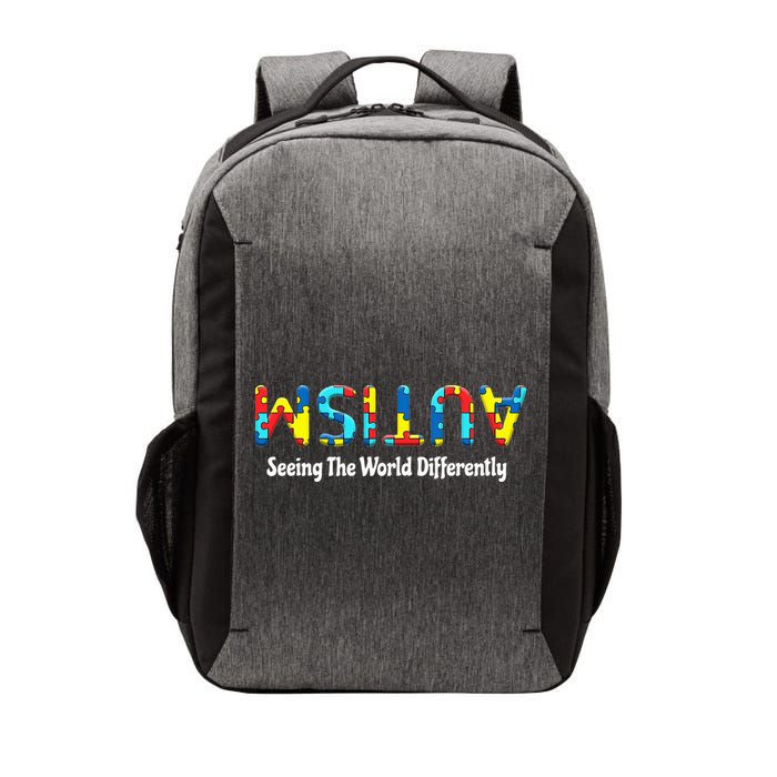 Autism Seeing The World Differently Upside Autism Awareness Vector Backpack