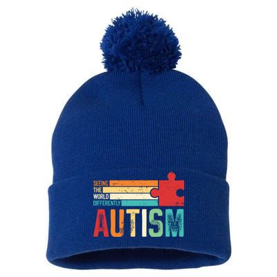 Autism Seeing The World Differently Puzzle Piece Great Gift Pom Pom 12in Knit Beanie