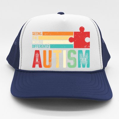 Autism Seeing The World Differently Puzzle Piece Great Gift Trucker Hat