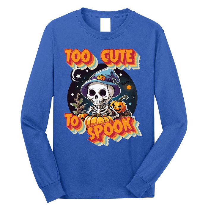 Adorable Skeleton Too Cute To Spook Design Gift Long Sleeve Shirt