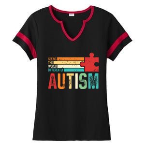 Autism Seeing The World Differently Puzzle Piece Gift Ladies Halftime Notch Neck Tee