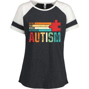 Autism Seeing The World Differently Puzzle Piece Gift Enza Ladies Jersey Colorblock Tee