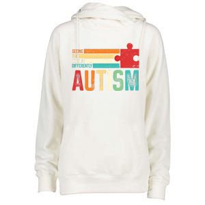 Autism Seeing The World Differently Puzzle Piece Gift Womens Funnel Neck Pullover Hood