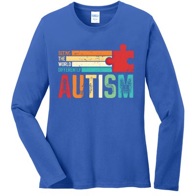 Autism Seeing The World Differently Puzzle Piece Gift Ladies Long Sleeve Shirt