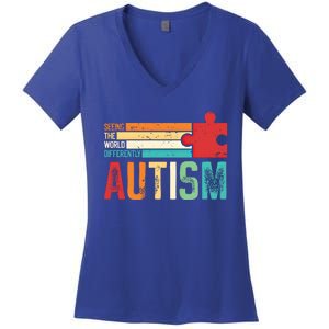 Autism Seeing The World Differently Puzzle Piece Gift Women's V-Neck T-Shirt