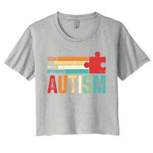 Autism Seeing The World Differently Puzzle Piece Gift Women's Crop Top Tee