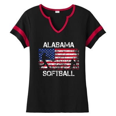 Alabama Softball Team American Flag Gift Ladies Halftime Notch Neck Tee