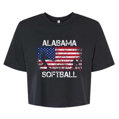 Alabama Softball Team American Flag Gift Bella+Canvas Jersey Crop Tee