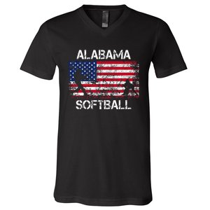 Alabama Softball Team American Flag Gift V-Neck T-Shirt