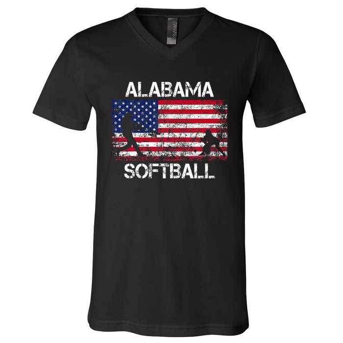 Alabama Softball Team American Flag Gift V-Neck T-Shirt