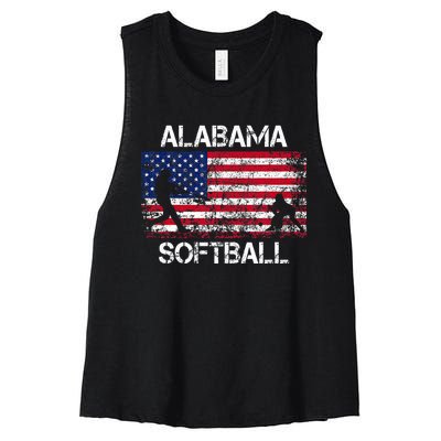 Alabama Softball Team American Flag Gift Women's Racerback Cropped Tank