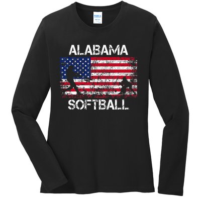 Alabama Softball Team American Flag Gift Ladies Long Sleeve Shirt