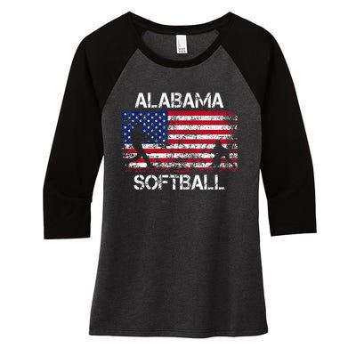 Alabama Softball Team American Flag Gift Women's Tri-Blend 3/4-Sleeve Raglan Shirt