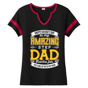 Amazing Stepdad Thanks For Putting Up With Mom Fathers Day Gift Ladies Halftime Notch Neck Tee