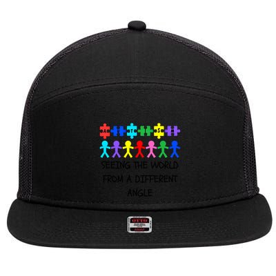 Autism Seeing The World From A Different Angle Awareness2024 Gift 7 Panel Mesh Trucker Snapback Hat