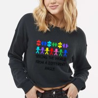 Autism Seeing The World From A Different Angle Awareness2024 Gift Cropped Pullover Crew
