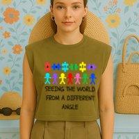 Autism Seeing The World From A Different Angle Awareness2024 Gift Garment-Dyed Women's Muscle Tee