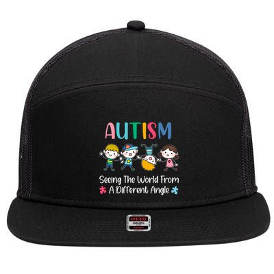 Autism Seeing The World From A Different Angle Gift 7 Panel Mesh Trucker Snapback Hat