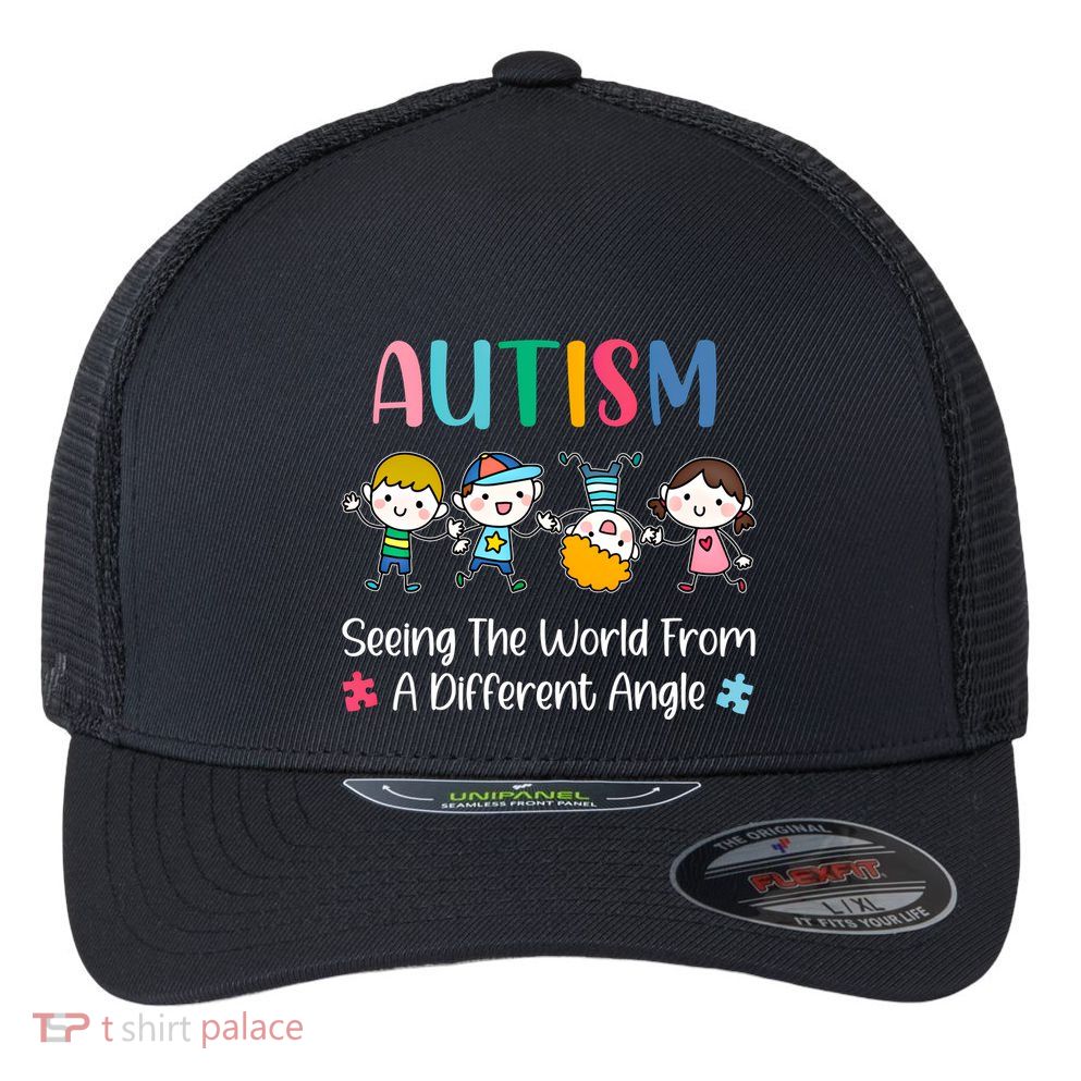 Autism Seeing The World From A Different Angle Gift Flexfit Unipanel Trucker Cap