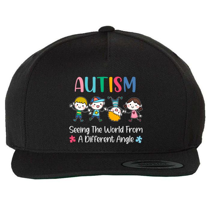 Autism Seeing The World From A Different Angle Gift Wool Snapback Cap