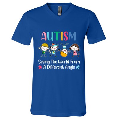 Autism Seeing The World From A Different Angle Gift V-Neck T-Shirt