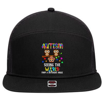 Autism Seeing The World From A Different Angle Gift 7 Panel Mesh Trucker Snapback Hat
