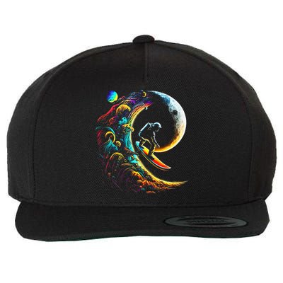Astronaut surfing through space universe galaxy planets moon Wool Snapback Cap
