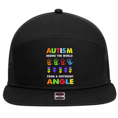 Autism Seeing The World From A Different Angle 7 Panel Mesh Trucker Snapback Hat