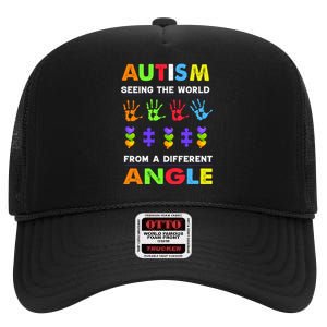 Autism Seeing The World From A Different Angle High Crown Mesh Back Trucker Hat