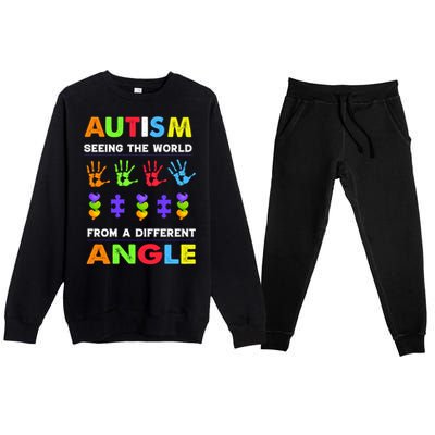 Autism Seeing The World From A Different Angle Premium Crewneck Sweatsuit Set