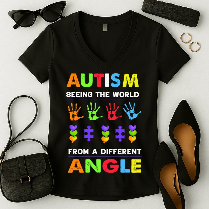 Autism Seeing The World From A Different Angle Women's V-Neck T-Shirt