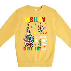 Autism Seeing The World From Different Angle Giraffe Puzzle Cute Gift Premium Crewneck Sweatshirt