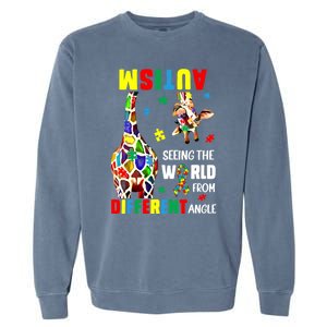 Autism Seeing The World From Different Angle Giraffe Puzzle Cute Gift Garment-Dyed Sweatshirt