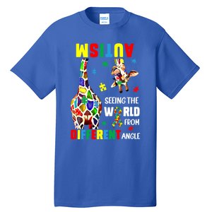 Autism Seeing The World From Different Angle Giraffe Puzzle Cute Gift Tall T-Shirt