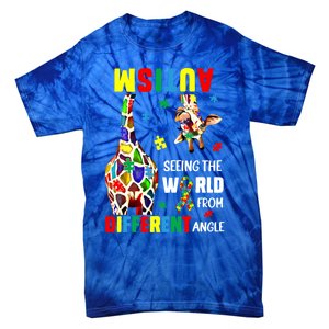 Autism Seeing The World From Different Angle Giraffe Puzzle Cute Gift Tie-Dye T-Shirt