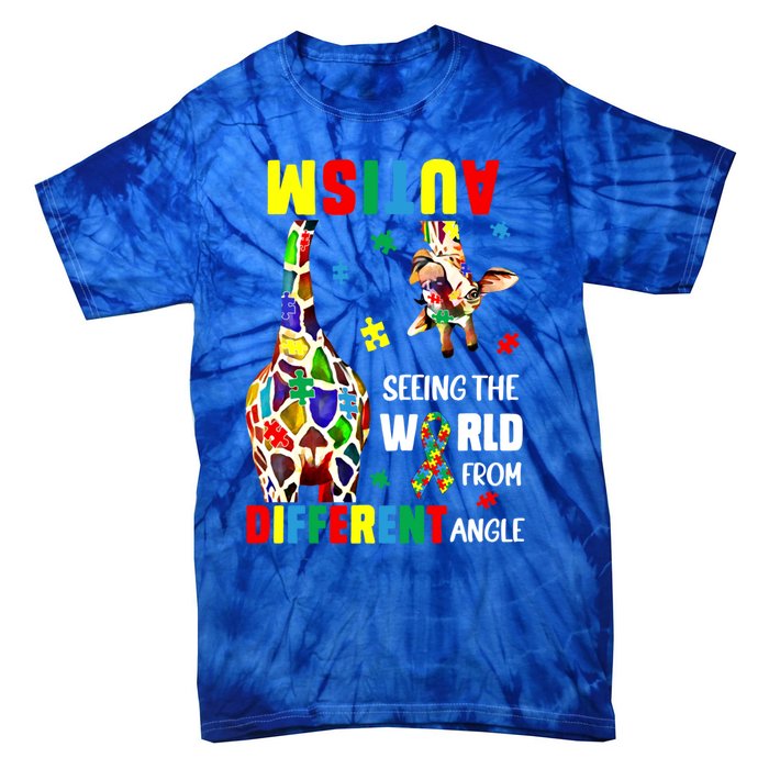 Autism Seeing The World From Different Angle Giraffe Puzzle Cute Gift Tie-Dye T-Shirt