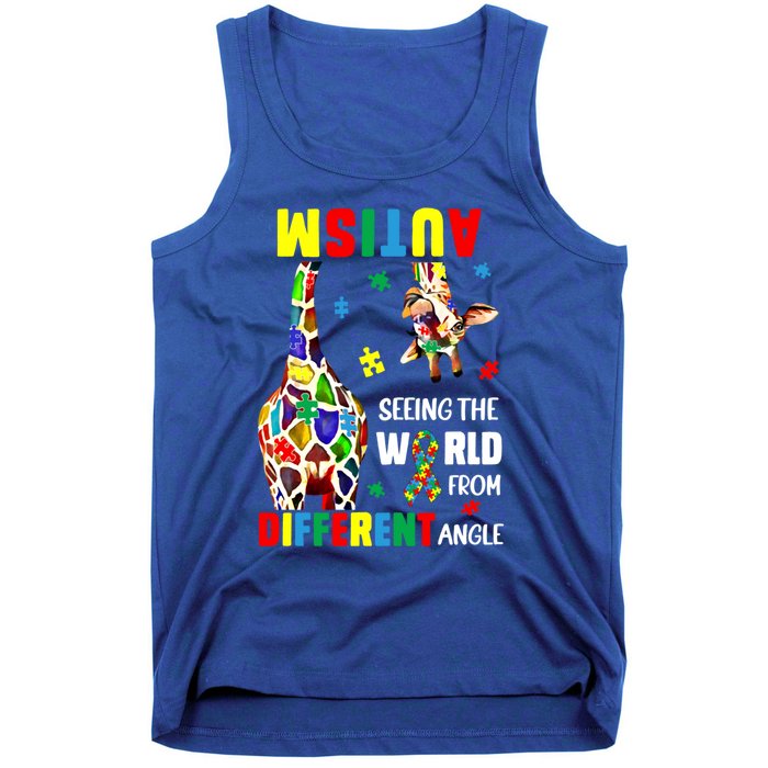 Autism Seeing The World From Different Angle Giraffe Puzzle Cute Gift Tank Top