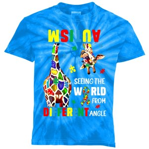 Autism Seeing The World From Different Angle Giraffe Puzzle Cute Gift Kids Tie-Dye T-Shirt