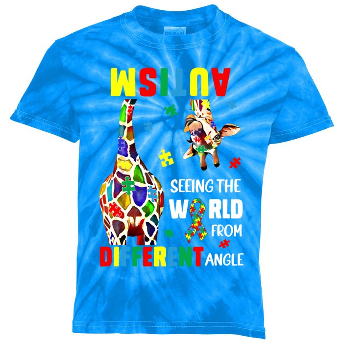 Autism Seeing The World From Different Angle Giraffe Puzzle Cute Gift Kids Tie-Dye T-Shirt