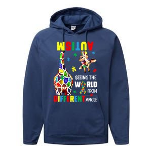 Autism Seeing The World From Different Angle Giraffe Puzzle Cute Gift Performance Fleece Hoodie