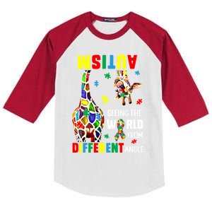 Autism Seeing The World From Different Angle Giraffe Puzzle Cute Gift Kids Colorblock Raglan Jersey