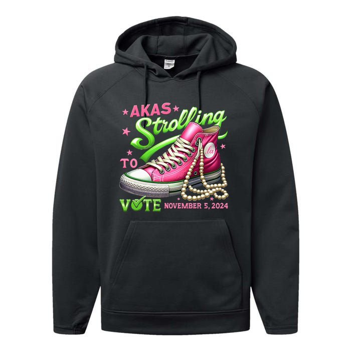 Akas Strolling To Vote November 5 2024 Kamala Harris Design Performance Fleece Hoodie