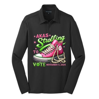 Akas Strolling To Vote November 5 2024 Kamala Harris Design Silk Touch Performance Long Sleeve Polo