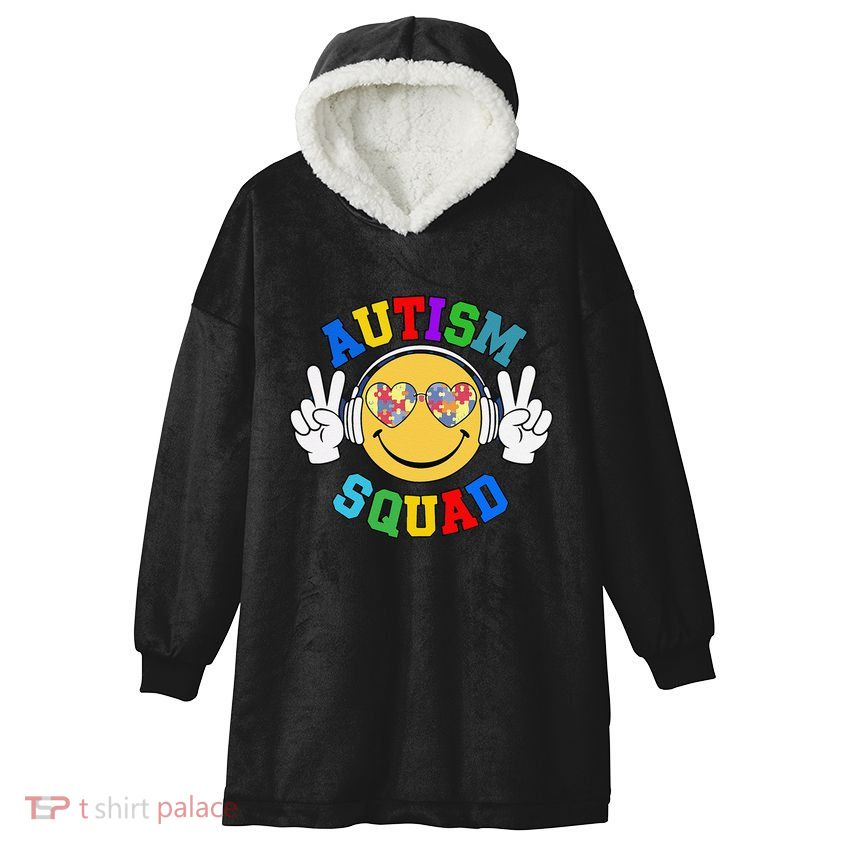 Autism Squad Team Support Inclusion And Awareness Hooded Wearable Blanket