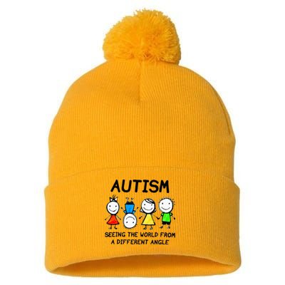 Autism Seeing The World From A Different Angle Autism Gifts Pom Pom 12in Knit Beanie