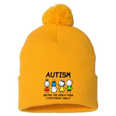 Autism Seeing The World From A Different Angle Autism Gifts Pom Pom 12in Knit Beanie